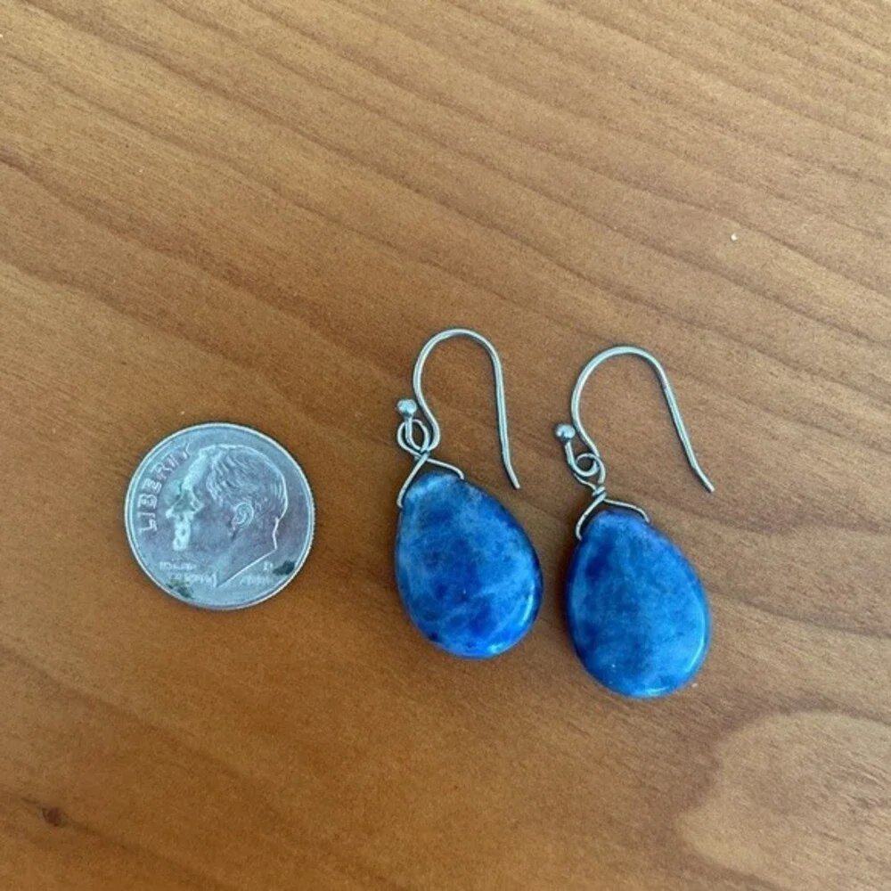 ATI Sterling Silver & Sodalite Teardrop Dangle Earrings